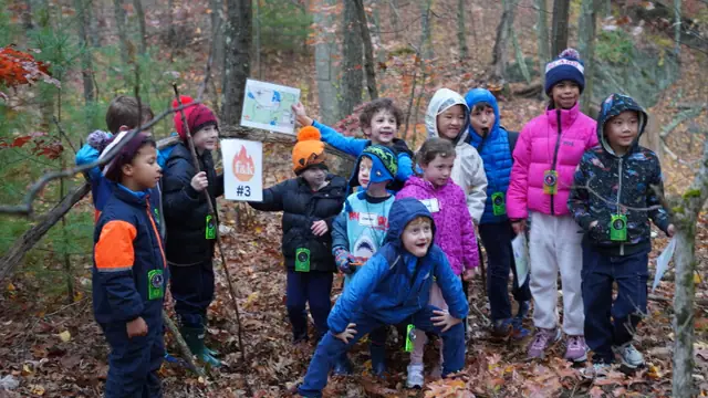 Kids hold up the skill cards they earned at the end of class.